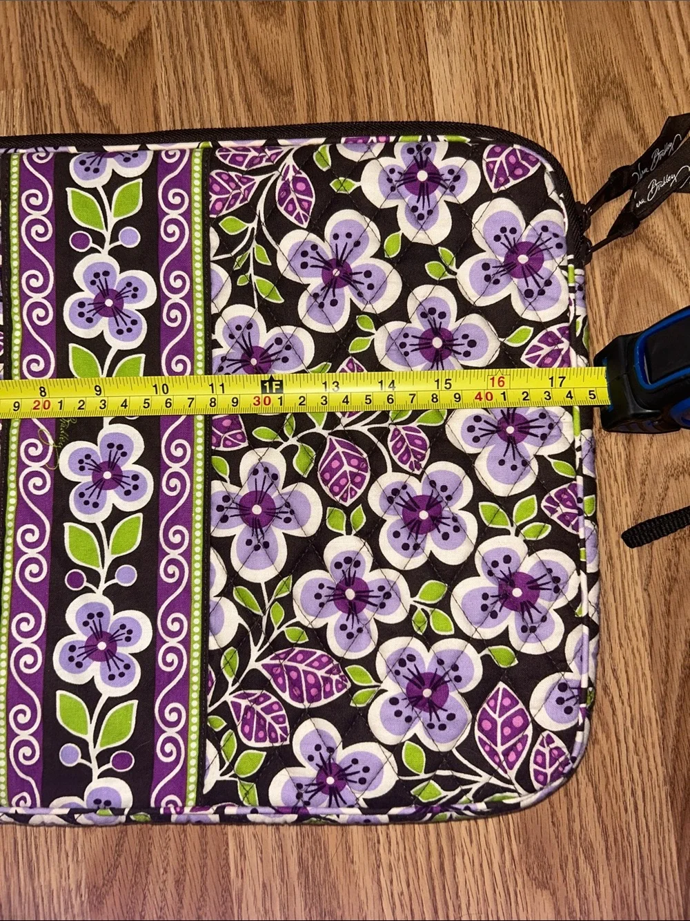EUC Vera Bradley Purple Floral Quilted Electronics Sleeve with Green Accents